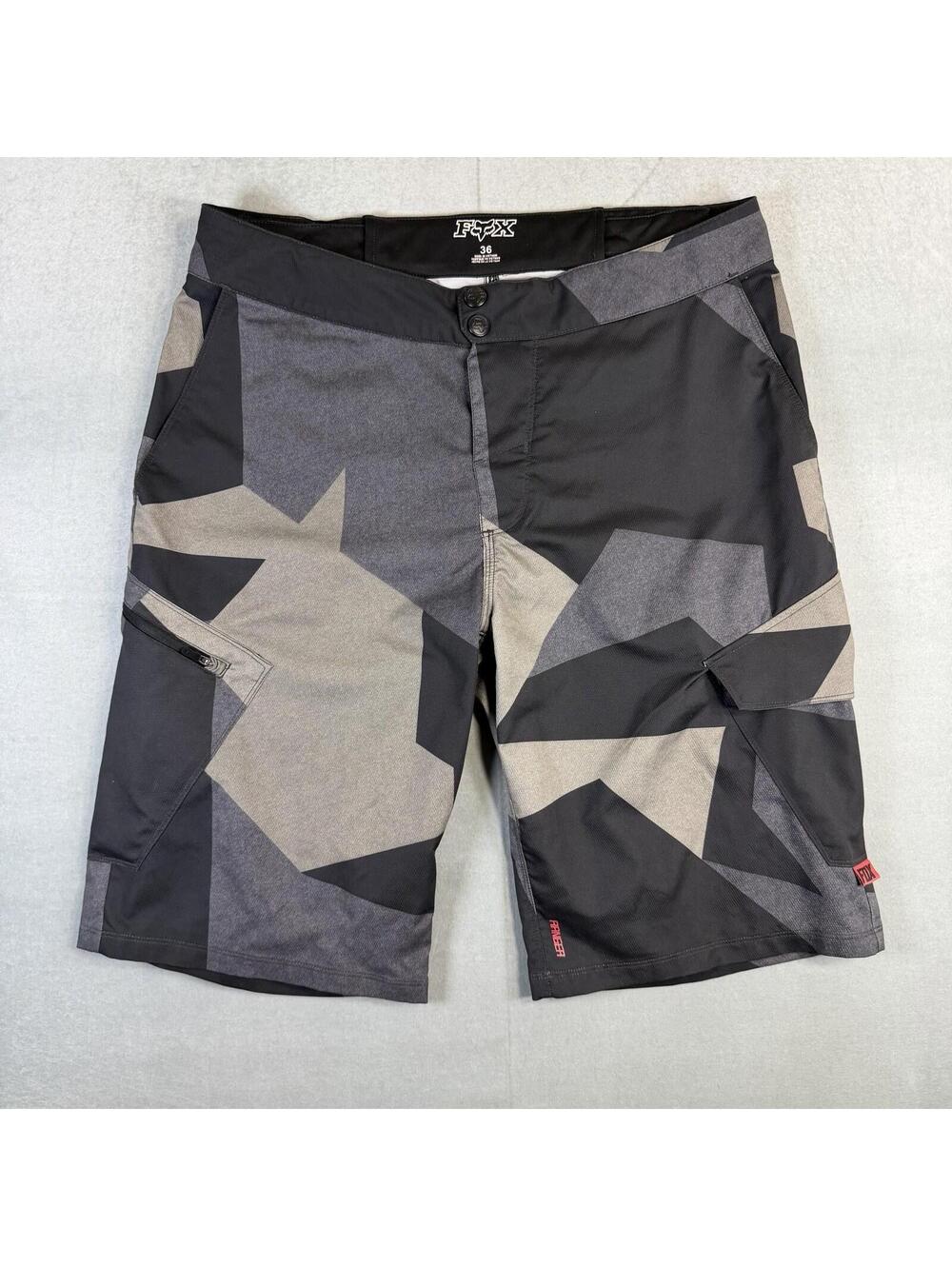 Fox Ranger Shorts Mens 36 Gray Graphic Mountain Bike MTB Adjustable Waist Pocket